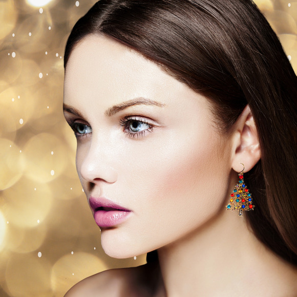 Sparkle Christmas Tree with Lights Hook Style Earrings Holiday Jewelry Gift - Picture 3 of 3